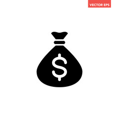 Single money bag stack glyph icon, simple financial moneybag flat design vector pictogram, infographic interface elements for app logo web button ui ux isolated on white background