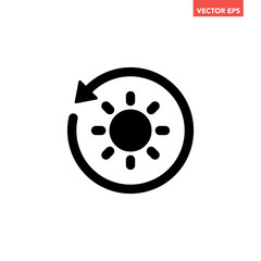Black single round sustainable sun energy icon, simple solar energy conversion flat design infographic pictogram vector for app logo ads web button ui interface elements isolated on white background