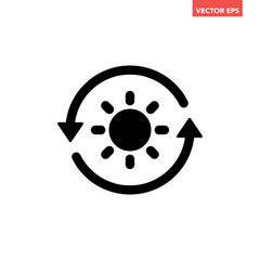 Black single round sustainable sun energy icon, simple solar energy conversion flat design infographic pictogram vector for app logo ads web button ui interface elements isolated on white background