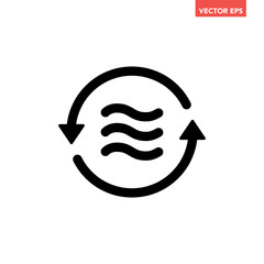 Black single air circulation balance line icon, sustainable wave flow emission flat design infographic pictogram vector for app logo ads web button ui interface elements isolated on white background