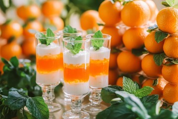 Layered Orange Dessert with Mandarin Oranges and Mint