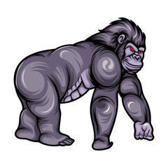 Strong Cartoon Gorilla Illustration – Muscular Ape with Fierce Expression and Red Eyes in Powerful Stance – Vector Mascot Design for Jungle Themes, Esports Logos, Wildlife Concepts, and Gaming Graphic