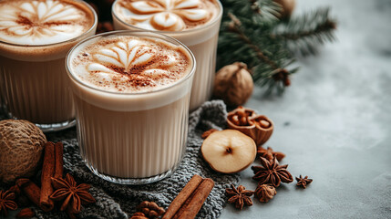 Cozy Holiday Lattes with Festive Foam Art and Winter Spices