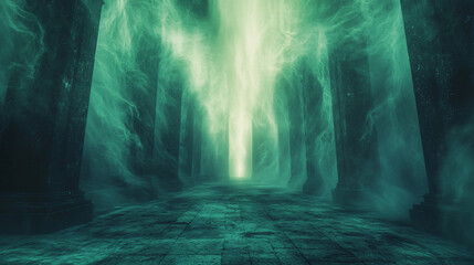 Obraz premium Dark and eerie room filled with shadows and mystique creating a ghostly and surreal dreamlike environment.