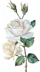 Obraz premium Watercolor White Rose Isolated on White Background. Beautiful Rose Flower