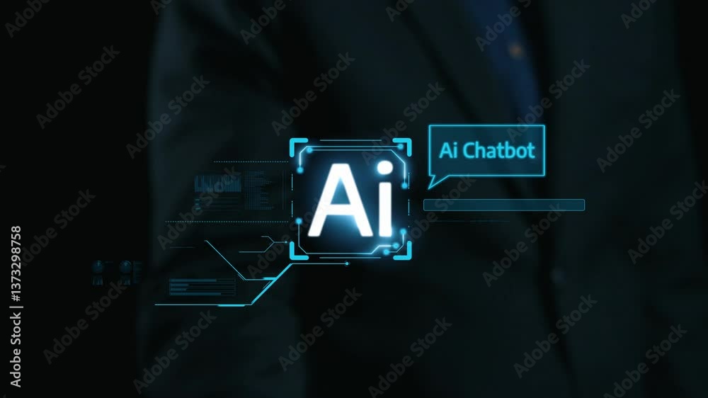 Poster human interact with ai artificial intelligence virtual assistant chatbot in concept of ai artificial