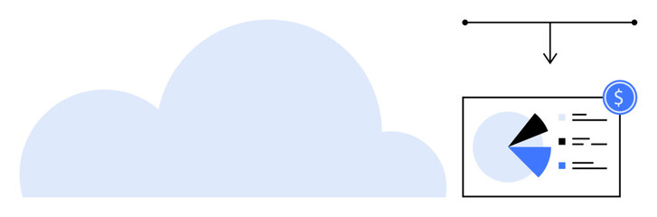 Cloud icon connected to charts with a financial symbol, illustrating data analytics, business intelligence, and financial operations. Ideal for tech, finance, analytics, cloud platforms, secure data