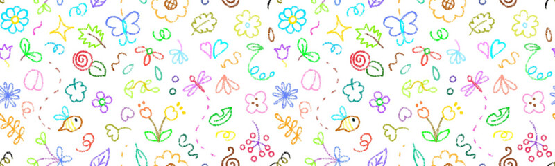 flowers garden doodle seamless pattern