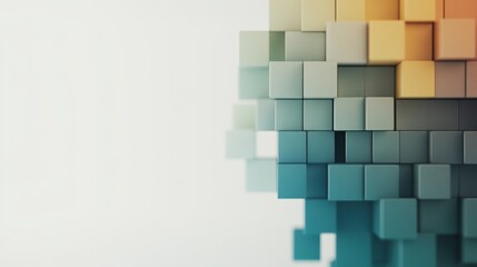 Abstract image of colorful 3D cubes arranged to create a gradient effect, showcasing modern design and digital aesthetics.
