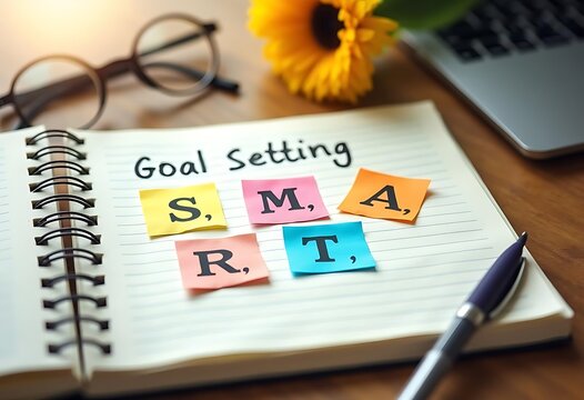 Hand writing definition for smart goal setting on notebook