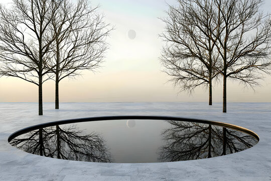 Serene Winter Landscape with Reflecting Pond