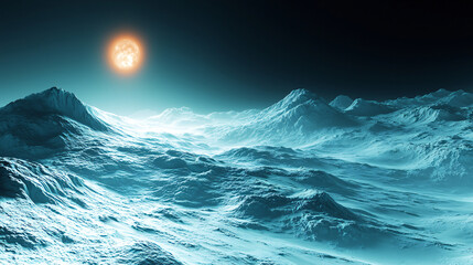 Fototapeta premium Breathtaking mountain range illuminated by bright sunlight creating a surreal dreamlike landscape with volumetric light and majestic peaks.