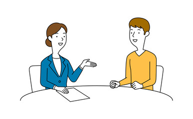 女性の相談員にアドバイスを聞く男性