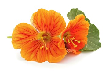 Orange Nasturtium Isolated on White Background. Beautiful Nasturtium Flower