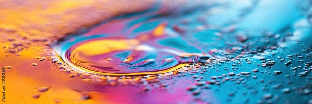 Poster close-up of iridescent gasoline swirls on water showcasing vibrant neon colors and smooth gradient t