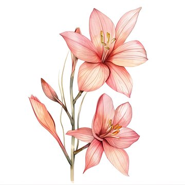 Watercolor Zephyranthes Isolated on White Background. Beautiful Zephyranthes Flower