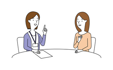 女性の相談員にアドバイスを聞く女性
