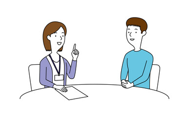女性の相談員にアドバイスを聞く男性