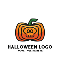 Halloween logo with a pumpkin and a skull design