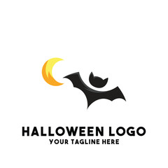 Obraz premium Halloween Logo with Bat and Moon