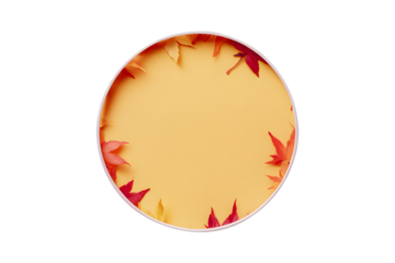 Geometric white circle frame podium platform stand Mockup isolated on cut out PNG or transparent background. For cosmetic beauty product presentation on red, orange and yellow in middle.