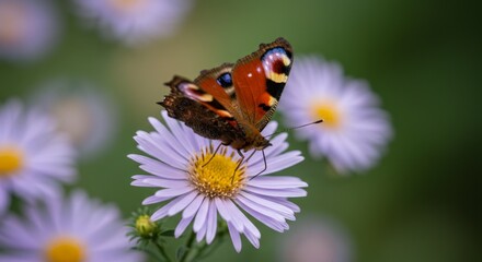 Obraz premium Peacock Butterfly on Aster Flower