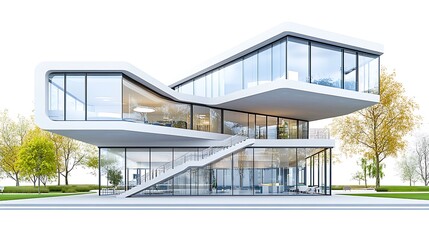 Modern Isolated House Design in 3D Illustration on White Background