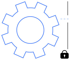 Blue outlined gear beside lock symbol reflecting secure configuration, technology protection, and control systems. Ideal for security, technology, privacy, software setup, protection, automation