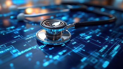 health insurance and medical care concept medical icons and stethoscope on medical record