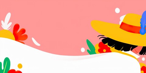 Fototapeta premium A person in a yellow hat playfully peeking from the side, capturing a sense of adventure and curiosity. This colorful illustration evokes a feeling of summer fun.