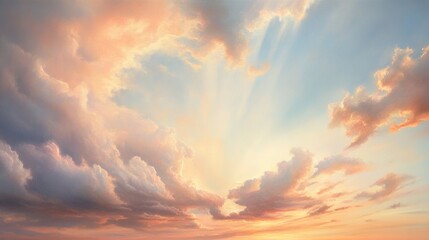 Celestial symphony of light: Dramatic pastel clouds at dawn or dusk sky