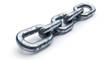 Obraz premium A close-up shot reveals a weathered metallic chain with three interconnected links against a stark white background.