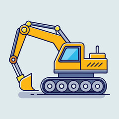 Yellow Excavator Construction Vehicle Cartoon Art Illustration Vector Design