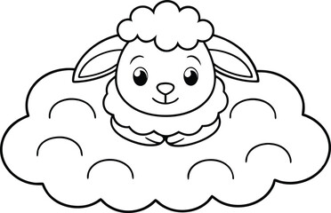 Cartoon Lamb on Fluffy Cloud with Transparent Background and Cute Smiling Face