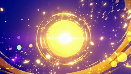 Obraz premium Bright Circular Yellow Glow with Colorful Dots Spreading Light in a Vibrant Background for Artistic and Abstract Designs