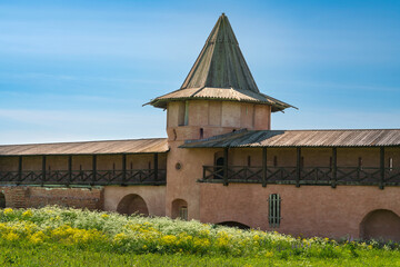 View of the walls and tower of the Spaso-Evfimiev Monastery on a sunny summer day, Suzdal, Vladimir region, Russia