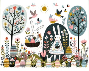 Conejitos de Pascua en Jardines Ilustrados