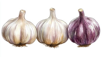 Obraz premium peeled garlic isolated,cartoon illustration style