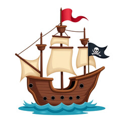 simple cartoon pirate ship adventure vector illustration transparent background isolated