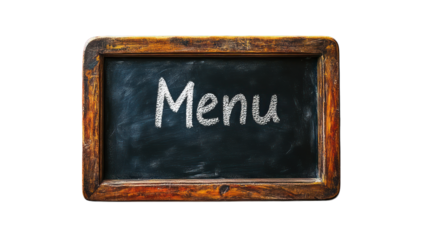 Green chalkboard with "Menu" written in chalk on a white background