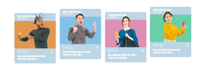 SNS画面から多国籍の人々　切り抜き背景透過PNG