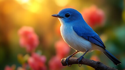 Obraz premium Beautiful Blue and White Bird Perched on a Branch in Paradise