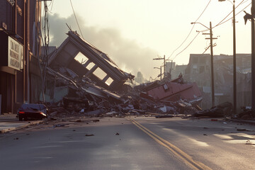 Damage after earthquake natural disasters. Ai generative. 