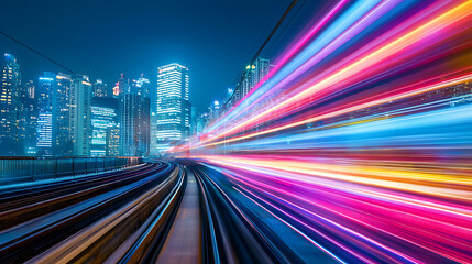 Dynamic city train movement urban landscape night photography futuristic environment long exposure view motion concept