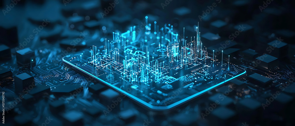 Poster dynamic data visualization of a futuristic circuit board tech lab digital art high-tech environment 