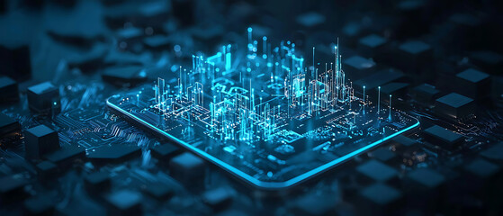 Dynamic data visualization of a futuristic circuit board tech lab digital art high-tech environment close-up view innovation
