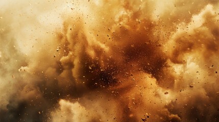 Obraz premium Dust Cloud Explosion: A swirling cloud of dust, dirt, and debris rising after an explosion, with a golden or brown tint for added grit and intensity.