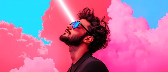 Man Gazing Sky Pink Clouds