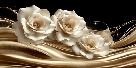 Gold Silk with White Roses.