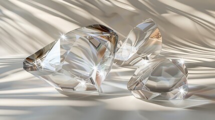 Crystal Shards: Delicate, reflective crystal shards float softly, their sharp edges contrasting dynamically with the simplicity of a minimalist background.